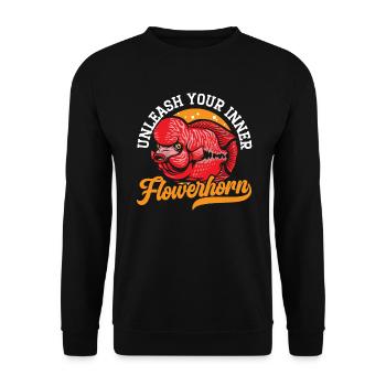 Blumenhorn Fisch Liebhaber Süßwasser Aquarienfisch - Unisex Pullover - Schwarz - Vorne - Alina (178cm) & Michal (187cm)