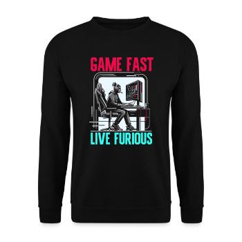 Speedrunning Video Game Player Gamer Gaming - Unisex Sweatshirt - black - Front - Alina (178cm) & Michal (187cm)