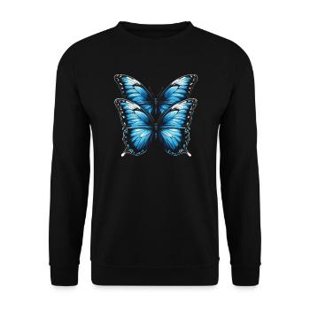 Schmetterlingsliebhaber Insektenkäfer Blauer Morpho-Schmetterling - Unisex Pullover - Schwarz - Vorne - Alina (178cm) & Michal (187cm)