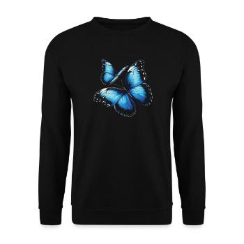 Schmetterlingsliebhaber Insektenkäfer Blauer Morpho-Schmetterling - Unisex Pullover - Schwarz - Vorne - Alina (178cm) & Michal (187cm)