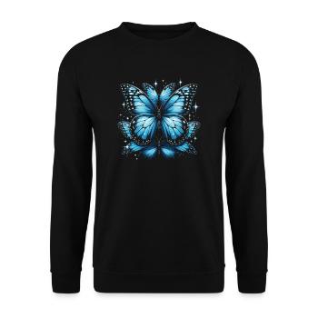 Schmetterlingsliebhaber Insektenkäfer Blauer Morpho-Schmetterling - Unisex Pullover - Schwarz - Vorne - Alina (178cm) & Michal (187cm)