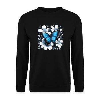 Schmetterlingsliebhaber Insektenkäfer Blauer Morpho-Schmetterling - Unisex Pullover - Schwarz - Vorne - Alina (178cm) & Michal (187cm)