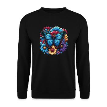 Schmetterlingsliebhaber Insektenkäfer Blauer Morpho-Schmetterling - Unisex Pullover - Schwarz - Vorne - Alina (178cm) & Michal (187cm)