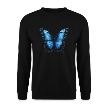 Schmetterlingsliebhaber Insektenkäfer Blauer Morpho-Schmetterling - Unisex Pullover - Schwarz - Vorne - Alina (178cm) & Michal (187cm)