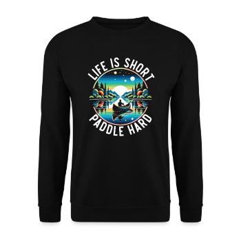 Kanufahren, Kajak, Wassersport, Tretboot, Bootfahren - Unisex Pullover - Schwarz - Vorne - Alina (178cm) & Michal (187cm)