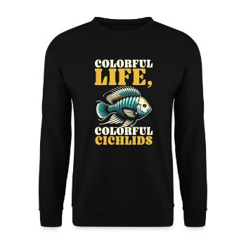 Buntbarsch-Fischliebhaber Süßwasser-Aquaristik - Unisex Pullover - Schwarz - Vorne - Alina (178cm) & Michal (187cm)