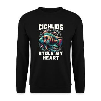 Buntbarsch-Fischliebhaber Süßwasser-Aquaristik - Unisex Pullover - Schwarz - Vorne - Alina (178cm) & Michal (187cm)