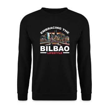 Bilbao Spain Travel Vacation I Love Bilbao Skyline - Unisex Sweatshirt - black - Front - Alina (178cm) & Michal (187cm)