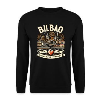Bilbao Spanien Reiseurlaub Ich liebe die Skyline von Bilbao - Unisex Pullover - Schwarz - Vorne - Alina (178cm) & Michal (187cm)