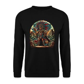 Aztekischer Krieger Mexikanische Azteken-Zivilisation - Unisex Pullover - Schwarz - Vorne - Alina (178cm) & Michal (187cm)