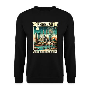 Sharjah Vereinigte Arabische Emirate Reisen Vereinigte Arabische Emirate - Unisex Pullover - Schwarz - Vorne - Alina (178cm) & Michal (187cm)