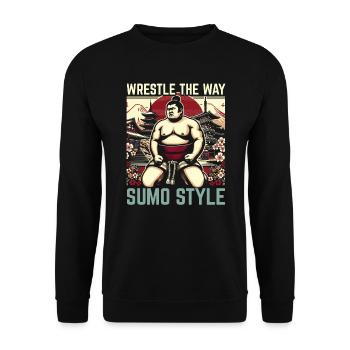 Sumo-Ringer Japanisches Ringen Sumo-Ringen - Unisex Pullover - Schwarz - Vorne - Alina (178cm) & Michal (187cm)