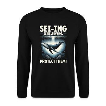 Gefährdete Arten Seiwal Tierrechte - Unisex Pullover - Schwarz - Vorne - Alina (178cm) & Michal (187cm)