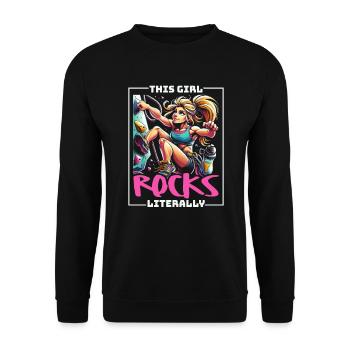 Bouldering Girl Boulderer Rock Climbing Wall - Unisex Sweatshirt - black - Front - Alina (178cm) & Michal (187cm)