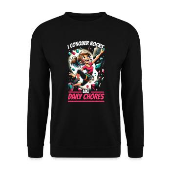 Bouldering Girl Boulderer Rock Climbing Wall - Unisex Sweatshirt - black - Front - Alina (178cm) & Michal (187cm)