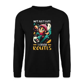 Bouldering Girl Boulderer Rock Climbing Wall - Unisex Sweatshirt - black - Front - Alina (178cm) & Michal (187cm)