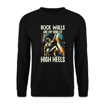Bouldering Girl Boulderer Rock Climbing Wall - Unisex Sweatshirt - black - Front - Alina (178cm) & Michal (187cm)
