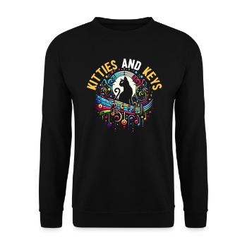 Musikkatze Musikinstrument Kitty Haustier Musiker - Unisex Pullover - Schwarz - Vorne - Alina (178cm) & Michal (187cm)