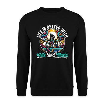 Music Cat Musical Instrument Kitty Pet Musician - Unisex Sweatshirt - black - Front - Alina (178cm) & Michal (187cm)
