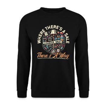 Flohmarkt Sprichwort Einkaufen Sparsamkeit Sparsamkeit - Unisex Pullover - Schwarz - Vorne - Alina (178cm) & Michal (187cm)