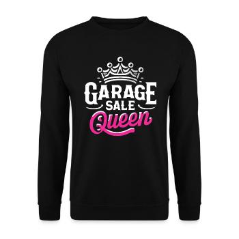 Flohmarkt Sprichwort Einkaufen Sparsamkeit Sparsamkeit - Unisex Pullover - Schwarz - Vorne - Alina (178cm) & Michal (187cm)