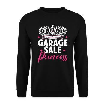 Flohmarkt Sprichwort Einkaufen Sparsamkeit Sparsamkeit - Unisex Pullover - Schwarz - Vorne - Alina (178cm) & Michal (187cm)