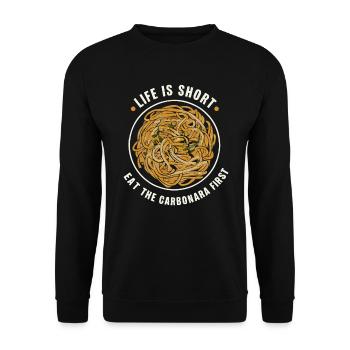 Carbonara-Nudeln Nudelnudeln Italienisches Essen - Unisex Pullover - Schwarz - Vorne - Alina (178cm) & Michal (187cm)