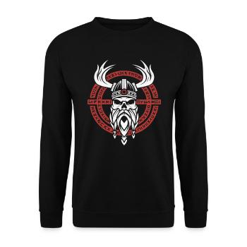 Asatru Walhalla Skandinavischer Stolz Nordmänner Wikinger - Unisex Pullover - Schwarz - Vorne - Alina (178cm) & Michal (187cm)