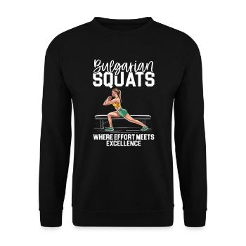 Bulgarische Kniebeuge Übung Fitness Workout Fitnessstudio - Unisex Pullover - Schwarz - Vorne - Alina (178cm) & Michal (187cm)