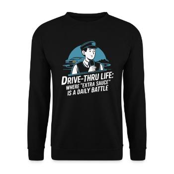 Drive Thru Operator Job Profession Fast Food - Unisex Sweatshirt - black - Front - Alina (178cm) & Michal (187cm)