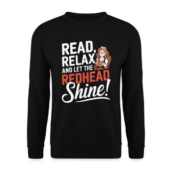 Rothaariger Bücherwurm Ingwer Haare Lesebücher - Unisex Pullover - Schwarz - Vorne - Alina (178cm) & Michal (187cm)