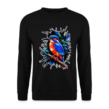 Eisvogel im Dschungel – Farbenfrohes Vogelmotiv - Unisex Pullover - Schwarz - Vorne - Alina (178cm) & Michal (187cm)