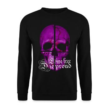 LILA SOTENKOPF - LIVE FREE DIE PROUD (Skull) - Unisex Sweatshirt - black - Front - Alina (178cm) & Michal (187cm)