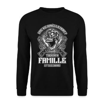 Fass meine Familie nicht an - FR - Unisex Pullover - Schwarz - Vorne - Alina (178cm) & Michal (187cm)