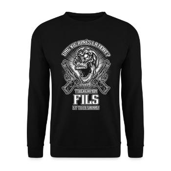 Fass meinen Sohn nicht an - FR - Unisex Pullover - Schwarz - Vorne - Alina (178cm) & Michal (187cm)
