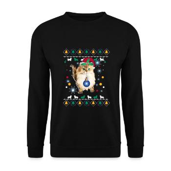Chat noël père noël - Sweat-shirt Unisexe - noir - Devant - Alina (178cm) & Michal (187cm)