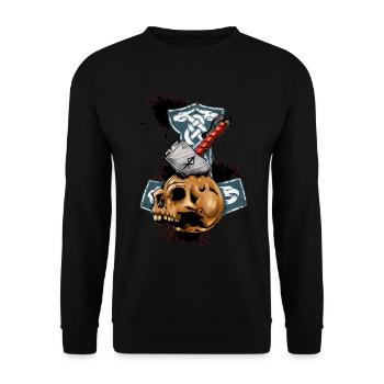 Skull with hammer Thor man woman child - Unisex Sweatshirt - black - Front - Alina (178cm) & Michal (187cm)