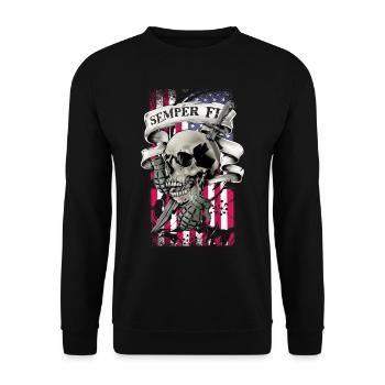 Semper Fi Skull Flag America Man Woman Child - Unisex Sweatshirt - black - Front - Alina (178cm) & Michal (187cm)