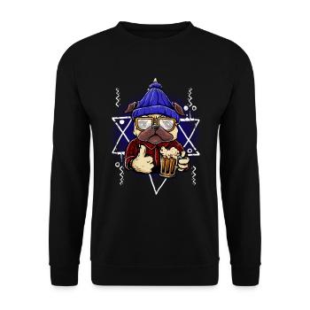 Hund mit Bier - Unisex Pullover - Schwarz - Vorne - Alina (178cm) & Michal (187cm)