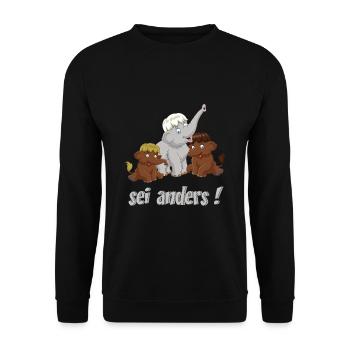 Mammut Elefant Geschwister Spruch be different - Unisex Pullover - Schwarz - Vorne - Alina (178cm) & Michal (187cm)