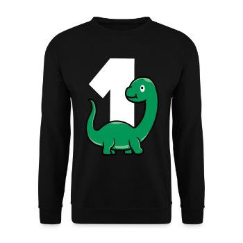 EINS DINO Dinosaurier Baby 1 Jahr - Unisex Pullover - Schwarz - Vorne - Alina (178cm) & Michal (187cm)