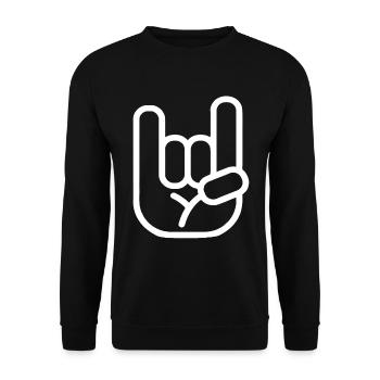 Rock Punk Metal Hand Symbol - Unisex Pullover - Schwarz - Vorne - Alina (178cm) & Michal (187cm)