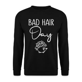 BAD HAIR DAY Igel Haare Frisur Humor - Unisex Pullover - Schwarz - Vorne - Alina (178cm) & Michal (187cm)