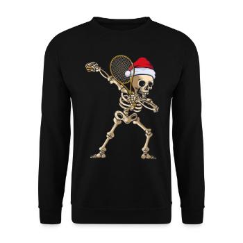 Squelette avec raquette de tennis et chapeau de Noël - Sweat-shirt Unisexe - noir - Devant - Alina (178cm) & Michal (187cm)