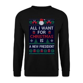 All i want for christmas is a new president - Unisex Sweatshirt - black - Front - Alina (178cm) & Michal (187cm)