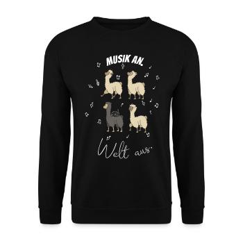 Alpaka- Design für Musiker. Musik an. Welt aus. - Unisex Pullover - Schwarz - Vorne - Alina (178cm) & Michal (187cm)