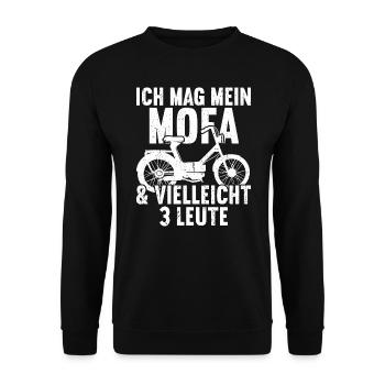 Mofa Moped Zweirad Mofafahrer Rollerfahrer - Unisex Pullover - Schwarz - Vorne - Alina (178cm) & Michal (187cm)