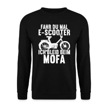 Mofa Moped Rollerfahrer - Unisex Pullover - Schwarz - Vorne - Alina (178cm) & Michal (187cm)