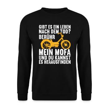 Mofa Mofas Moped Zweirad Mofafahrer Rollerfahrer - Unisex Pullover - Schwarz - Vorne - Alina (178cm) & Michal (187cm)