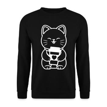 Kaffee Katze mit Kaffeebecher Kaffeeliebhaber - Unisex Pullover - Schwarz - Vorne - Alina (178cm) & Michal (187cm)